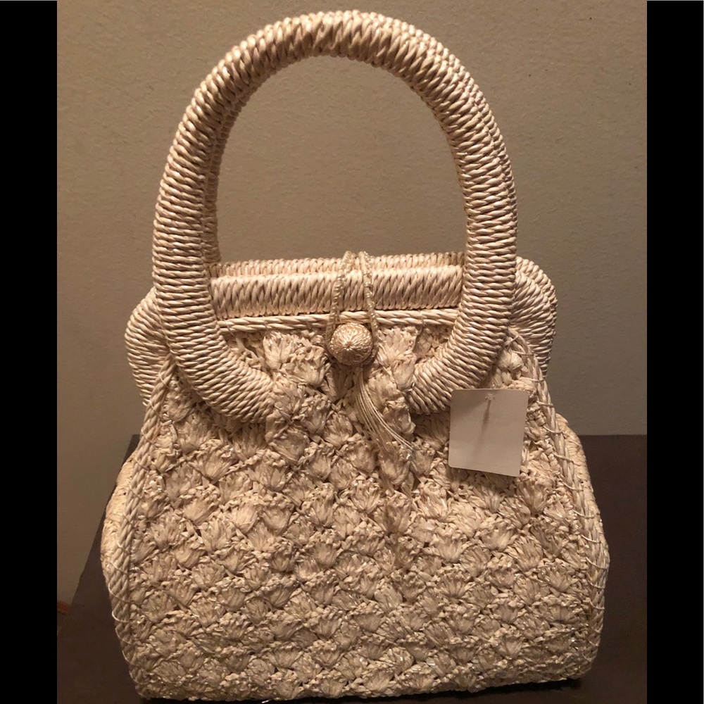 NWT Vintage Bags by Josef wicker and ramie handbag. Made in Japan.